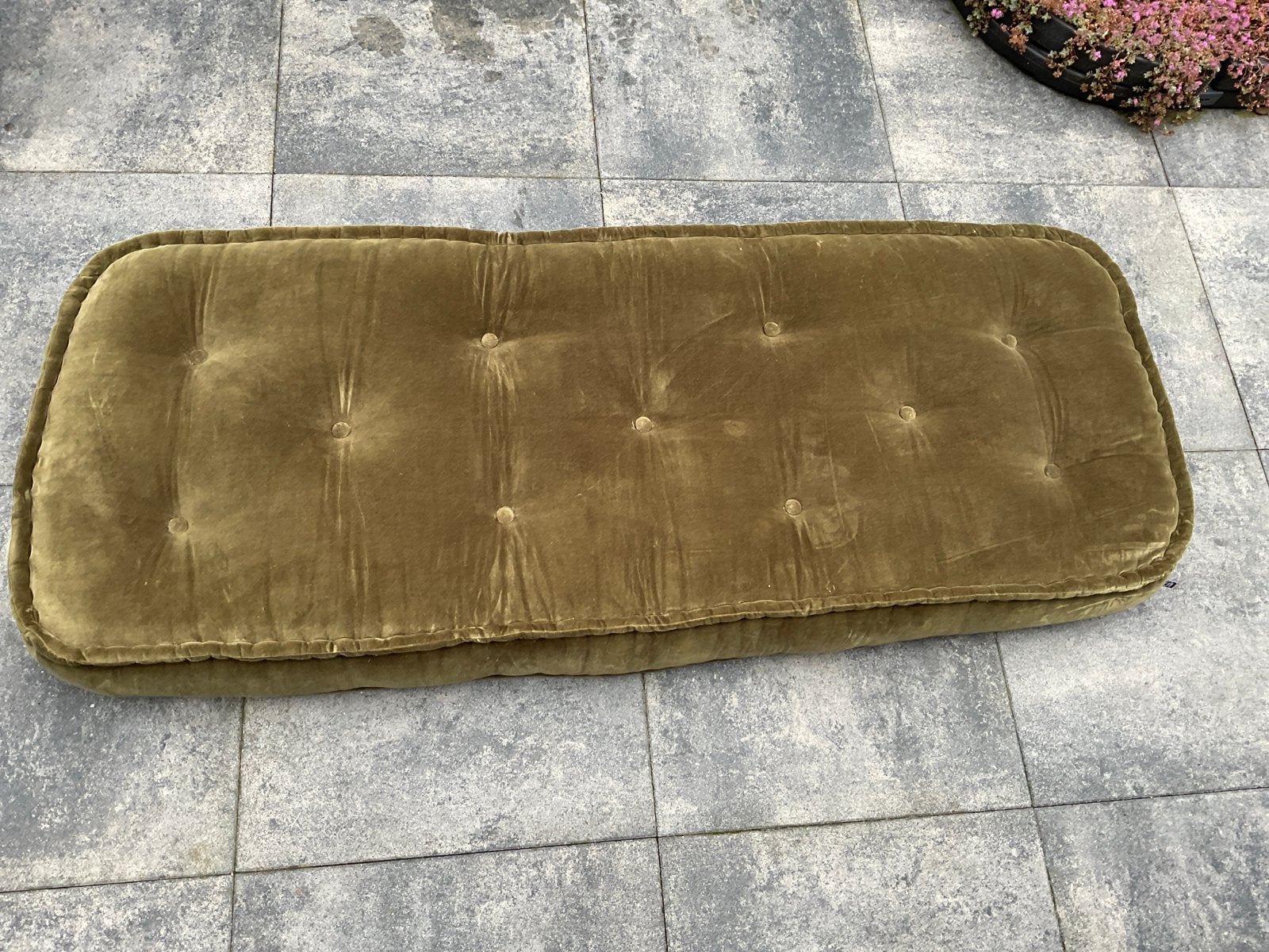 Velours matras - Loungekussen - Olijfgroen - 176x72x20 cm, Ophalen, Gebruikt, Rechthoekig, Loungekussen