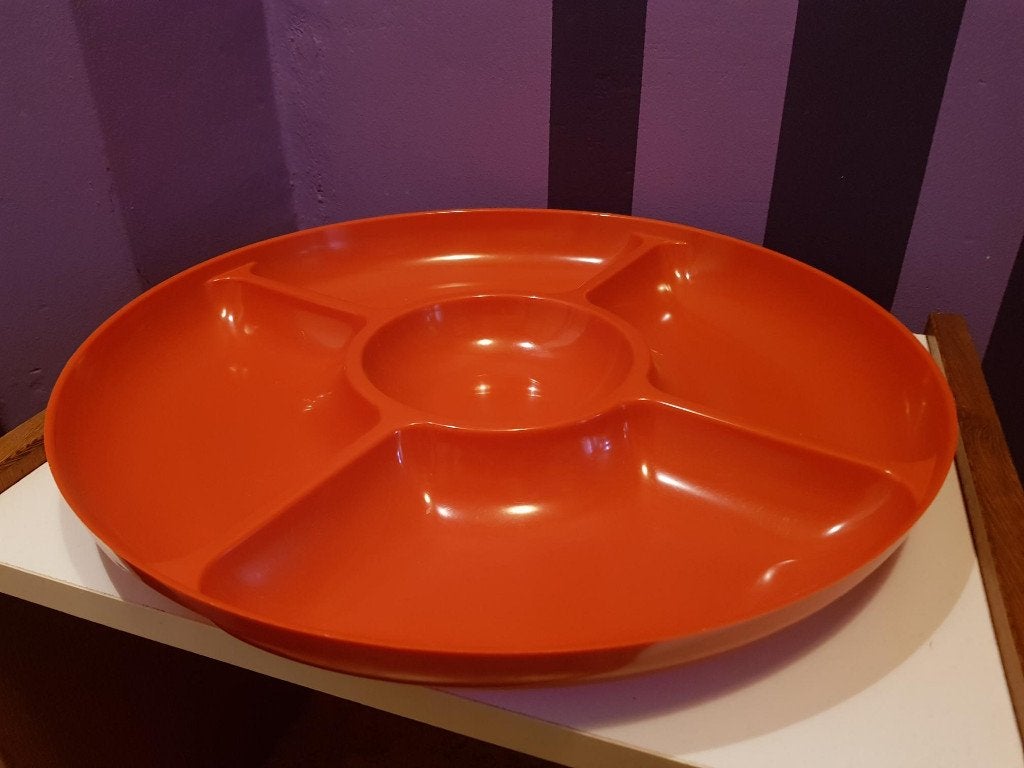 retro vintage jaren 70 oranje chips dip schaal snackschaal, Kunststof, Gebruikt, Overige merken, Vintage