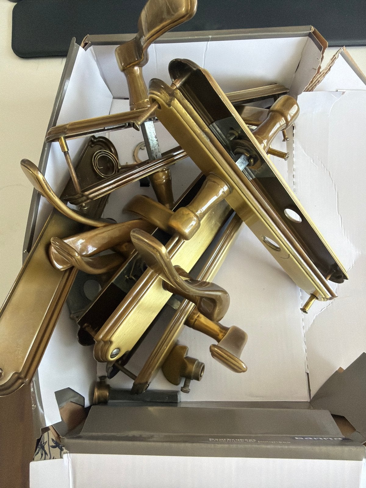 Bronzen Deurklinken Set - 4x Loopslot, 1x Toilet, Ophalen of Verzenden, Gebruikt, Koper of Messing, Klink of Kruk