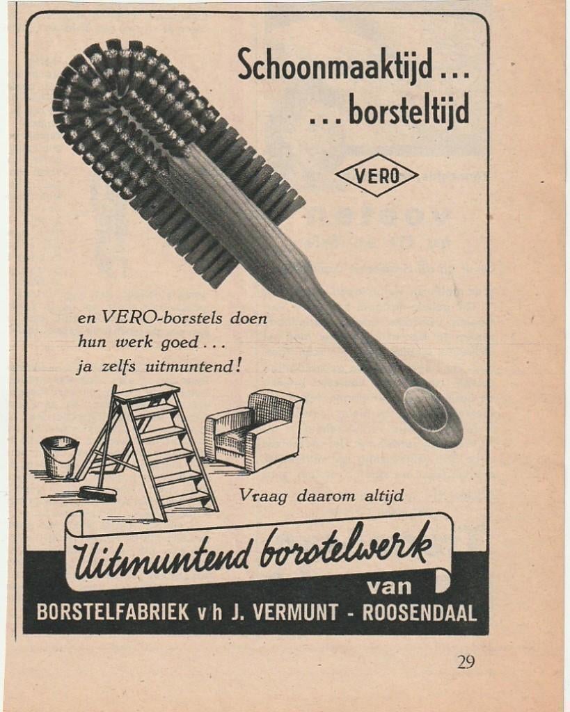Retro reclame 1951 Vero Roosendaal uitmuntende borstel, Verzenden, Overige typen
