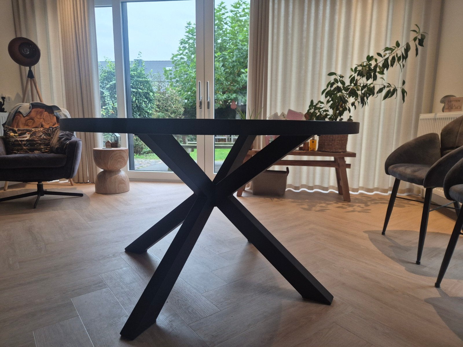 Nette Lamulux Eetkamertafel - Rond, 130cm, Huis en Inrichting, 100 tot 150 cm, Mangohout, Rond, Ophalen of Verzenden