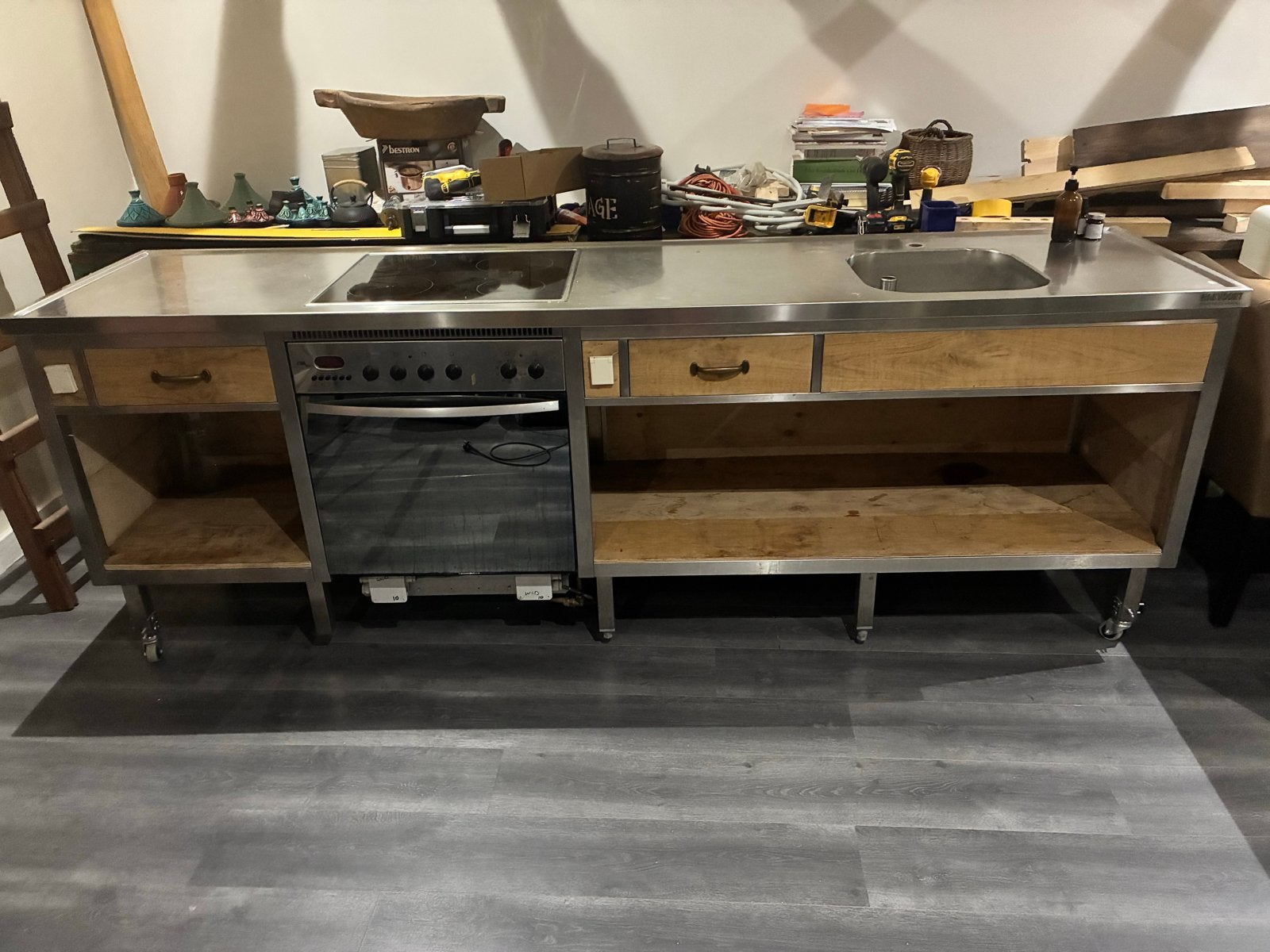 Hakvoort spoeltafel met oven en elektrische kookplaat, Gebruikt, Overige typen, Ophalen of Verzenden, Grijs