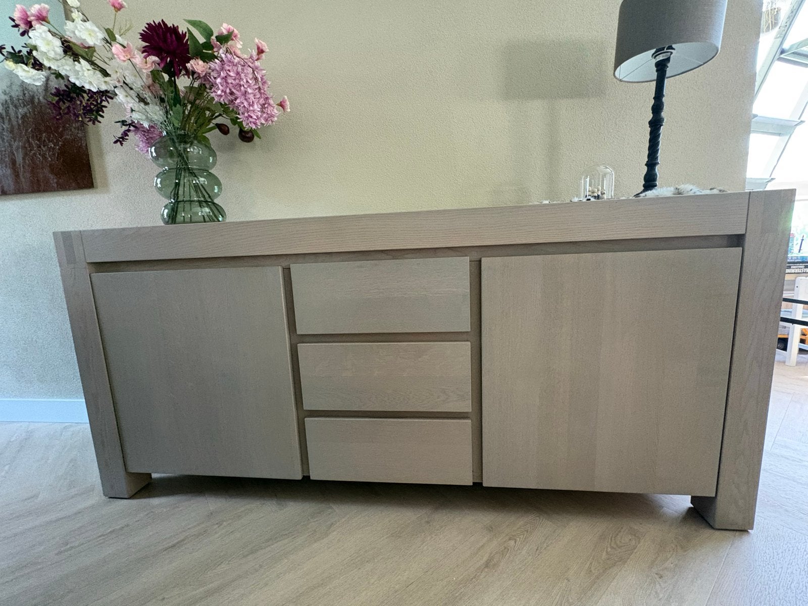 Heel mooi eieken dressoir - grey wash, Ophalen, Gebruikt, 150 tot 200 cm, Eikenhout