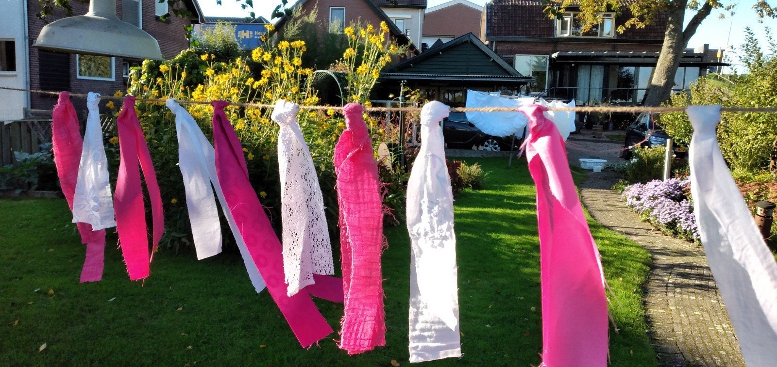Stoffen slinger roze en wit - geboorteslinger 4.5 meter, Ophalen of Verzenden, Nieuw