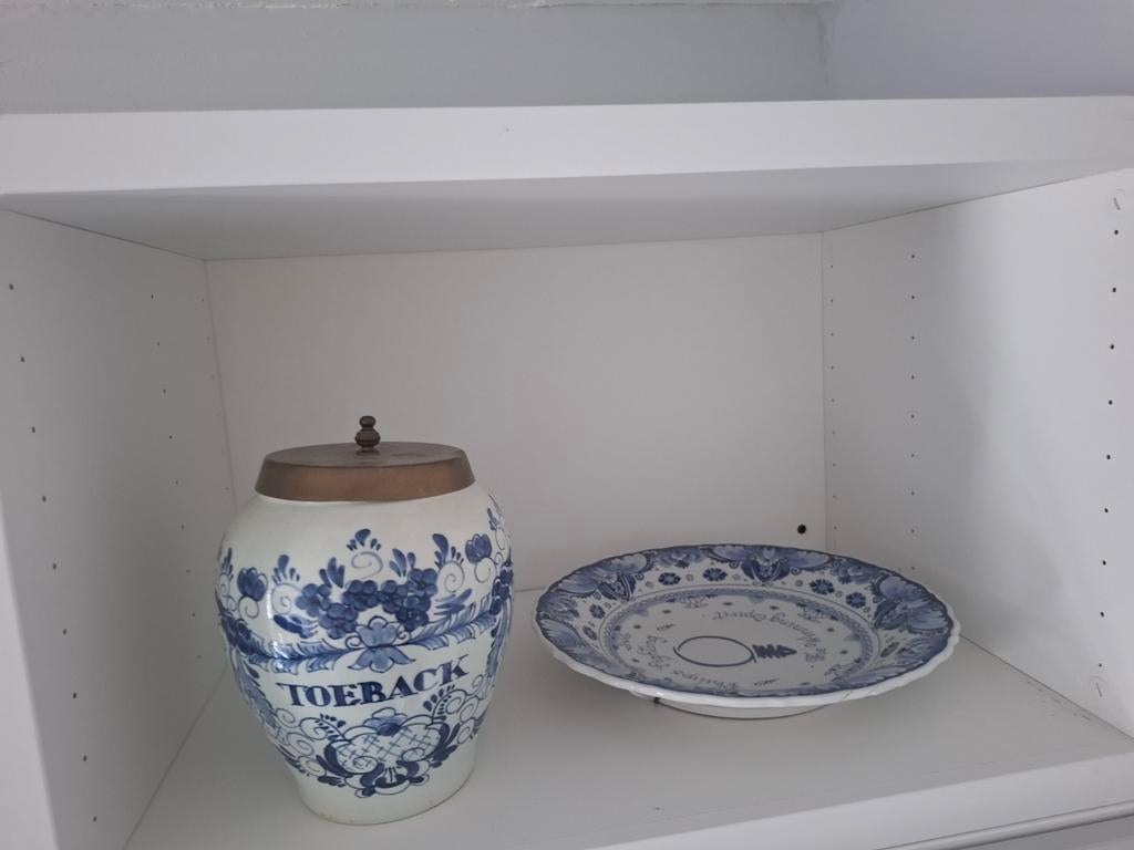 Antieke Delfts Blauwe Tabakspot en Schaal, Ophalen