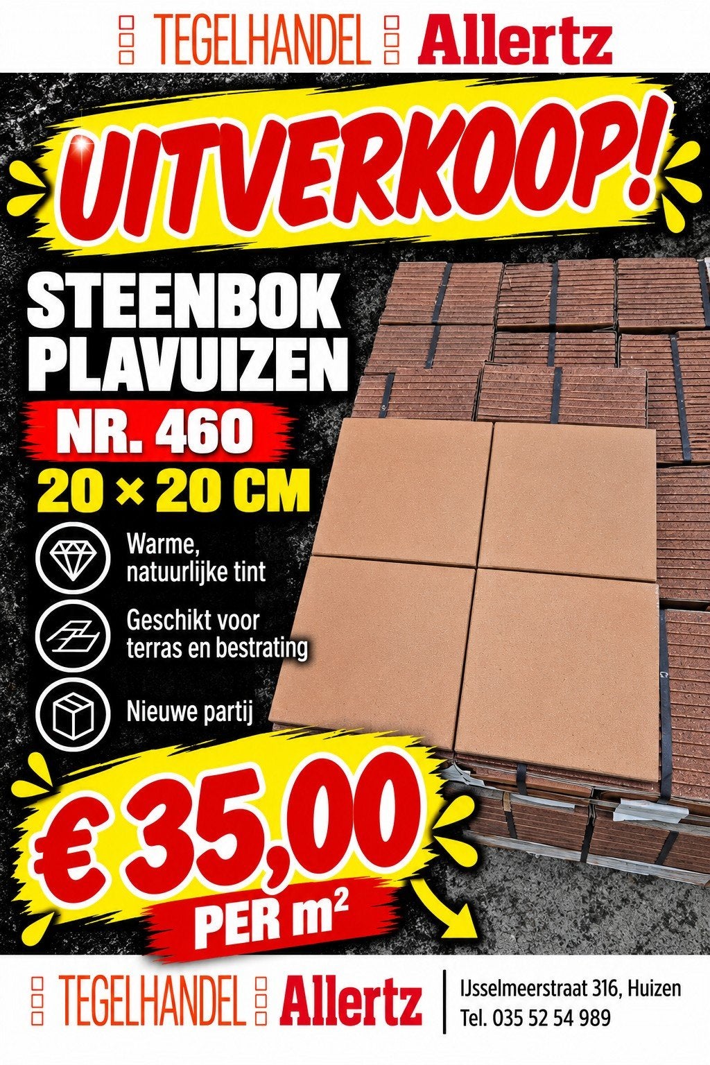 Steenbok Plavuizen nr 460 - 20x20cm - €35/m², Ophalen, Nieuw