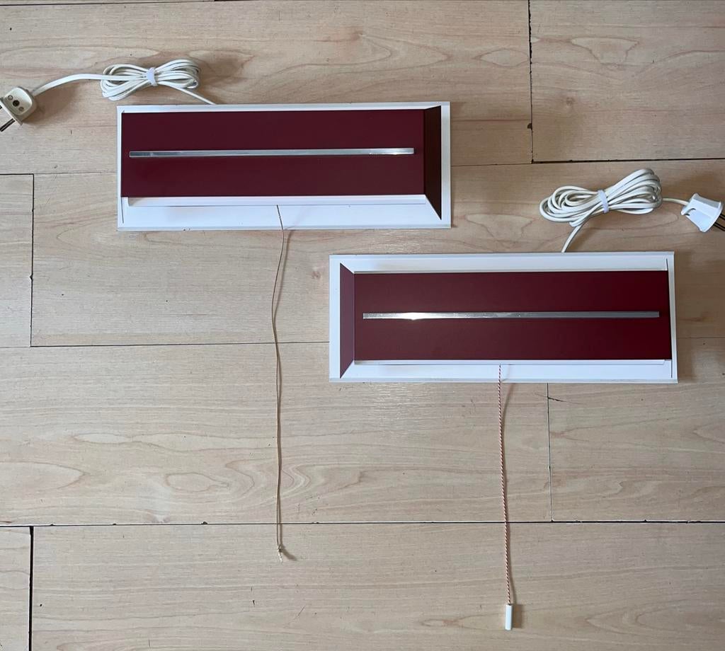 Vintage Wandlampen Set - Rood & Wit Design, Huis en Inrichting, Lampen | Wandlampen, Ophalen of Verzenden, Gebruikt, Metaal