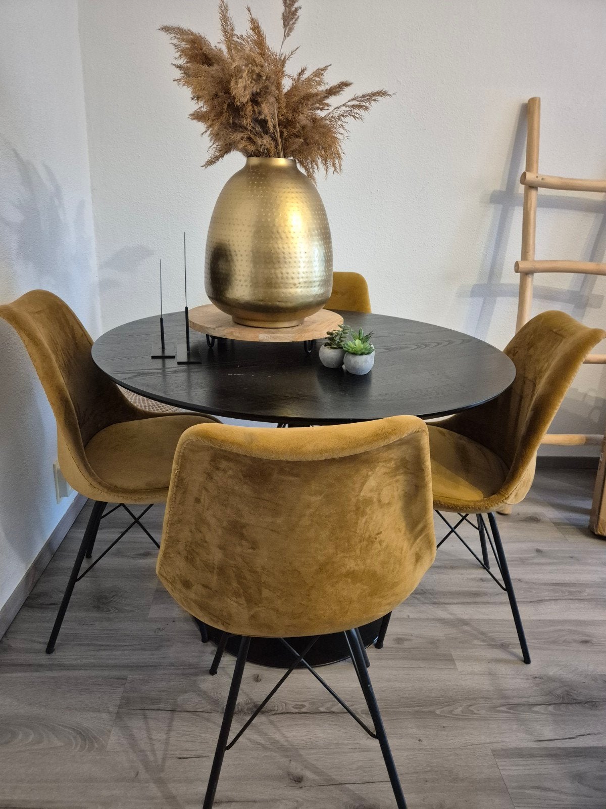 Set van 4 mosterdgele eetkamerstoelen