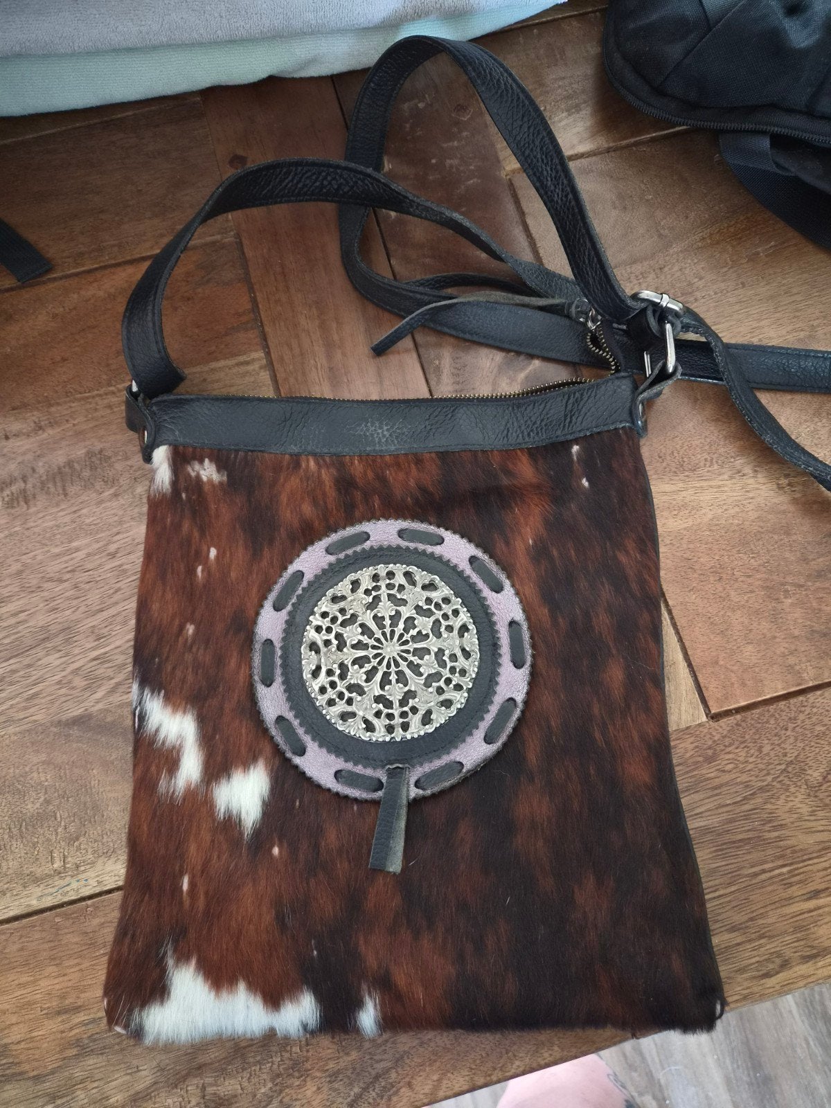 Leren tas met koeienhuid, Ophalen of Verzenden, Zwart