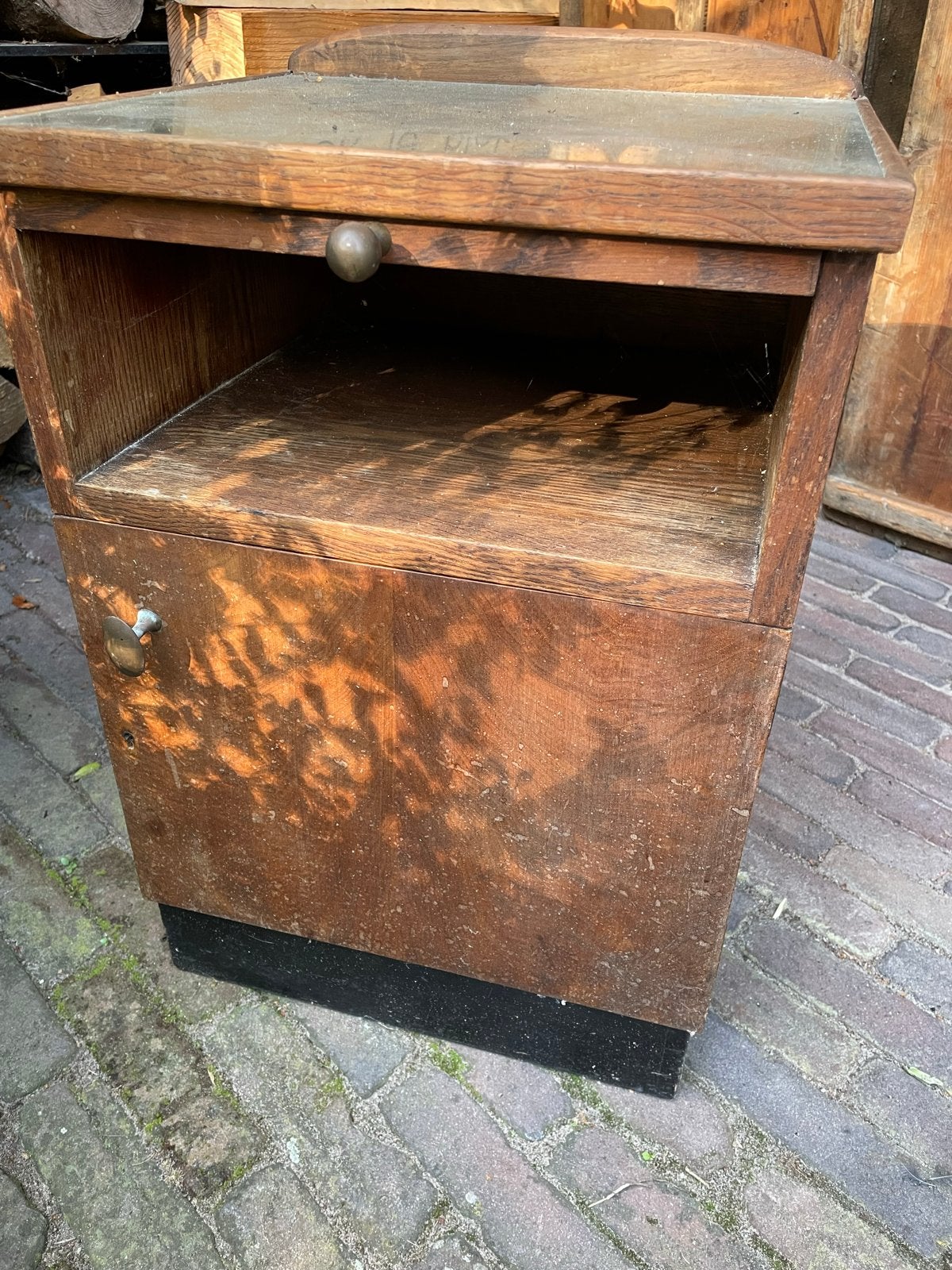 Vintage Pander Nachtkastje - Hout met Glasplaat, Huis en Inrichting, Ophalen, Gebruikt, Minder dan 45 cm, 55 tot 70 cm