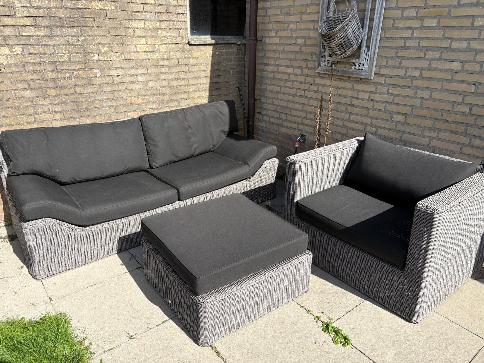 Tuinset/loungeset grijs/zwart, 5 zitplaatsen, Kunststof, Gebruikt, Bank