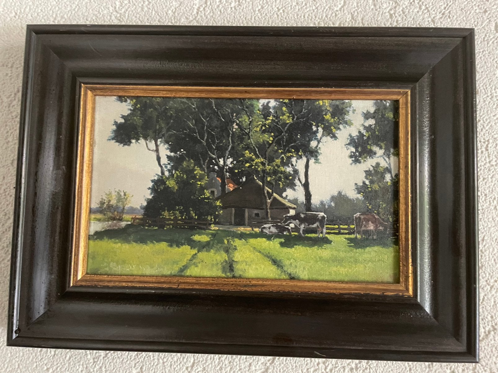Origineel schilderij met mooi hollands tafereel met koeien, Antiek en Kunst, Doek, Oud hollands, Ophalen of Verzenden, Olieverf