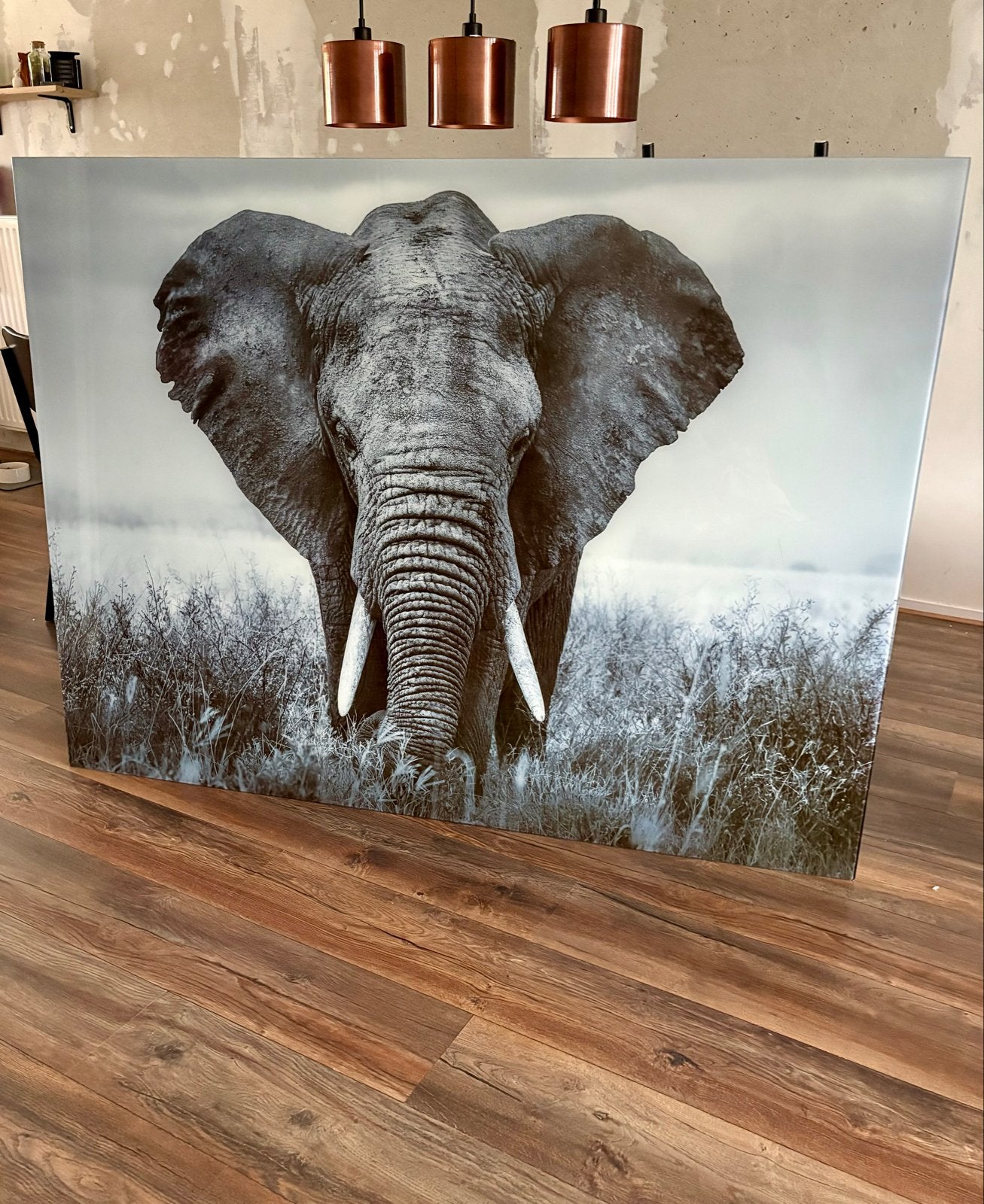 Prachtige olifant glasschilderij - Groot formaat, Ophalen, 125 cm of meer, Zo goed als nieuw, Schilderij
