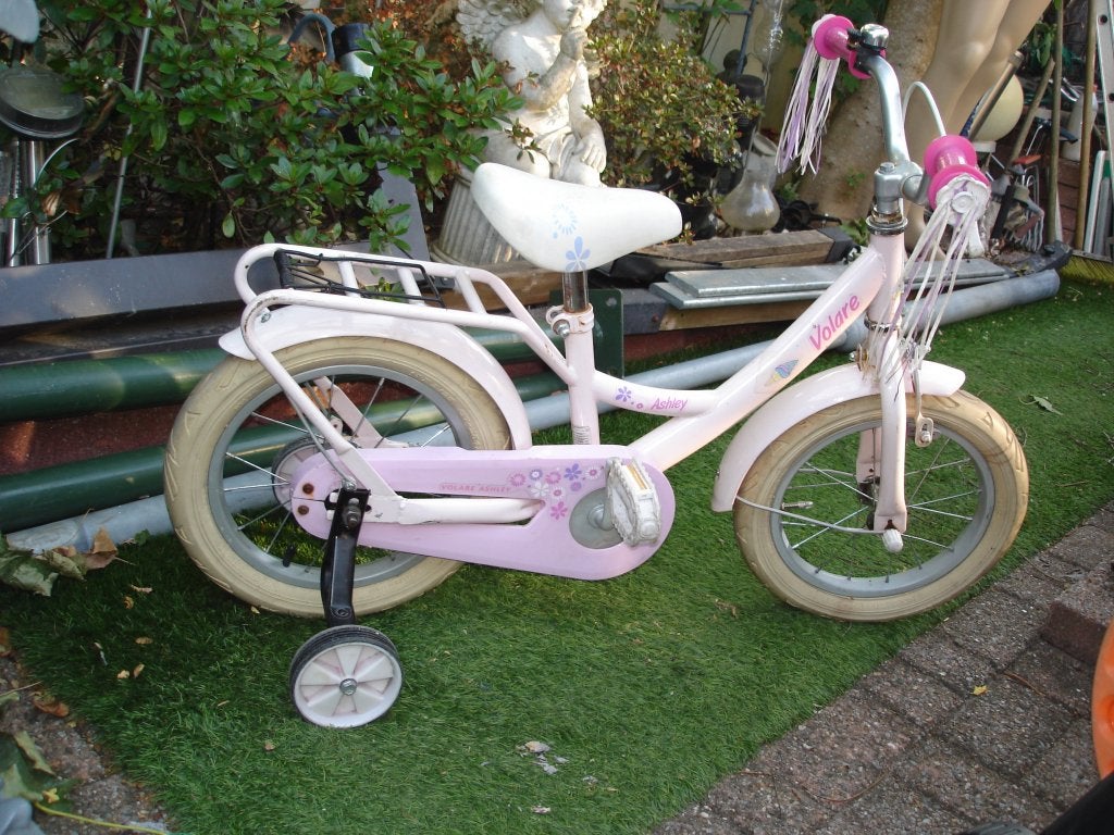 Volare Ashley Kinderfiets Roze 14 inch incl zijwieltjes, Ophalen, Terugtraprem, Zijwieltjes, Gebruikt