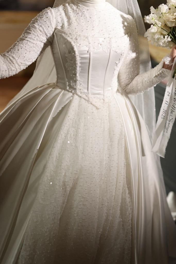 Bruidsjurk | Gelinlik (tesettur) | Modest weddingdress, Kleding | Dames, Ophalen of Verzenden, Zo goed als nieuw, Wit, Trouwjurk