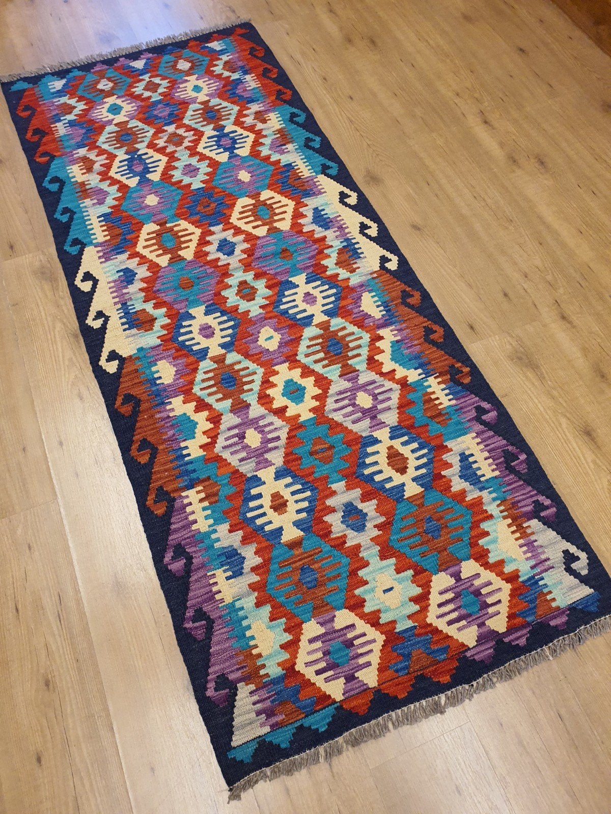 Handgeweven oosterse kelim 202x82
Nieuw on, Info@SlatsAntiek.nl, Blauw, Vof Slats Antiek, Kelim