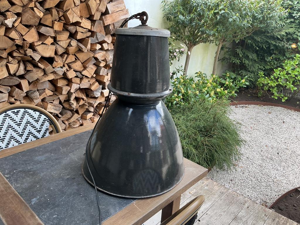 Vintage industrielamp, Huis en Inrichting, Lampen | Hanglampen, Gebruikt, Vintage, Ophalen of Verzenden, Metaal