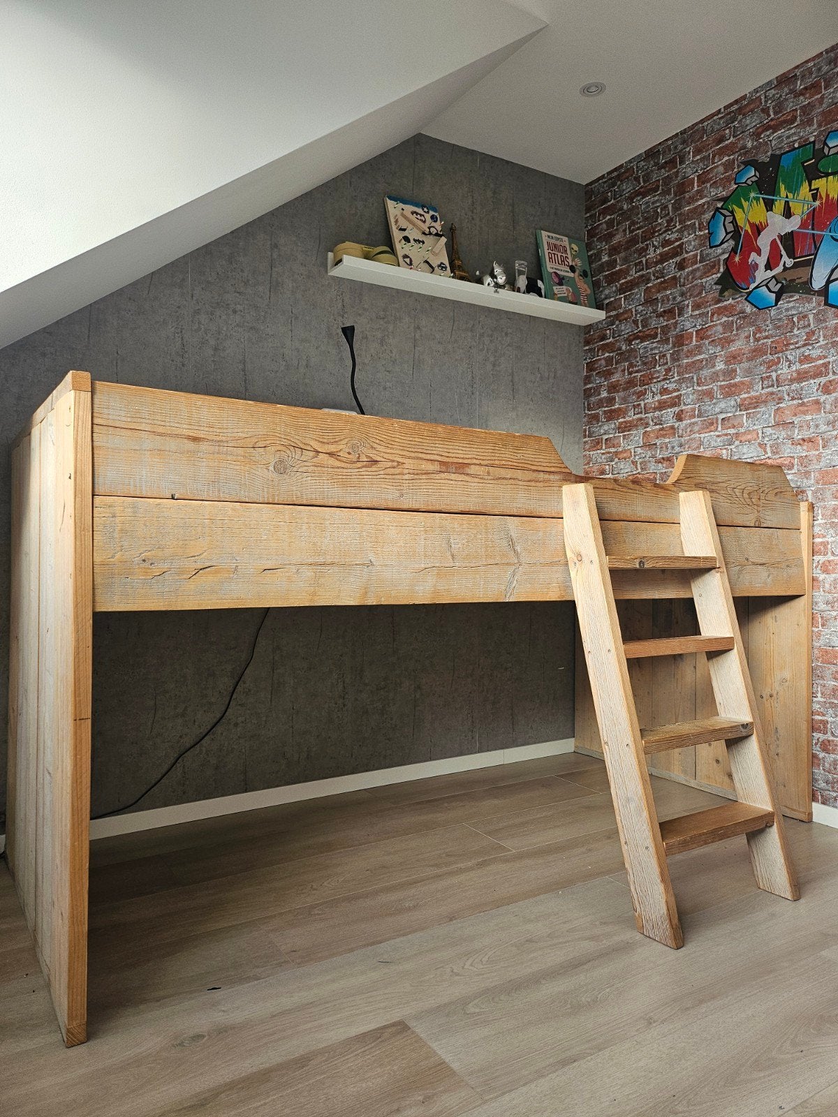 Halfhoogslaper van steigerhout - 90x200cm, Ophalen, 85 tot 100 cm, Zo goed als nieuw, Lattenbodem