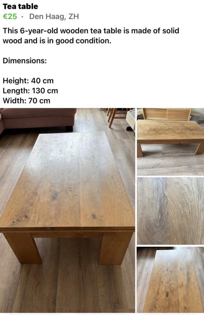 Solid wooden tea table, Huis en Inrichting, Tafels | Salontafels, Ophalen, 50 – 75, Gebruikt, 100 tot 150 cm