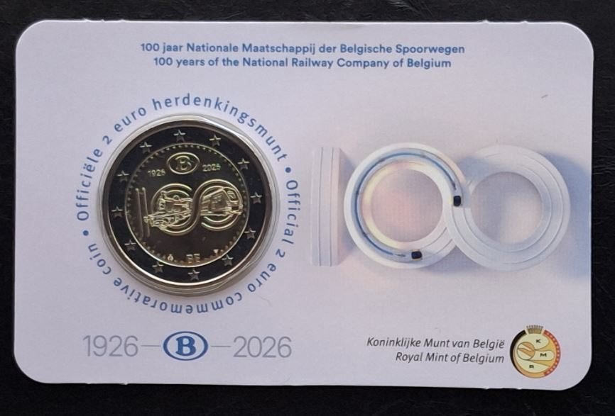 België 2 euro 2026 BU - 100 jaar spoorwegen - in COINCARD !!, Verzenden, België, 2 euro