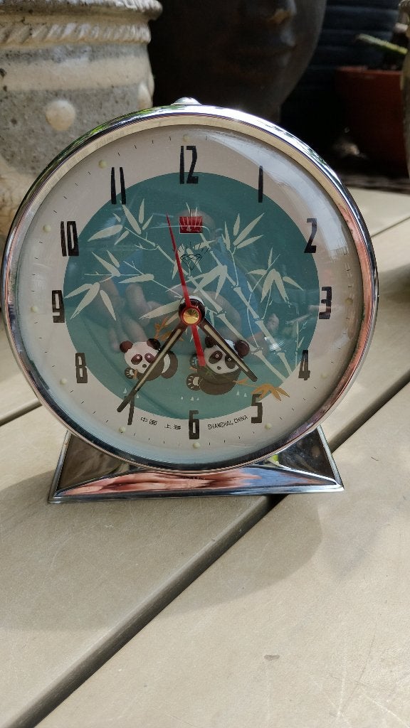 Vintage panda China diamond wekker Shanghai mechanische, Ophalen of Verzenden