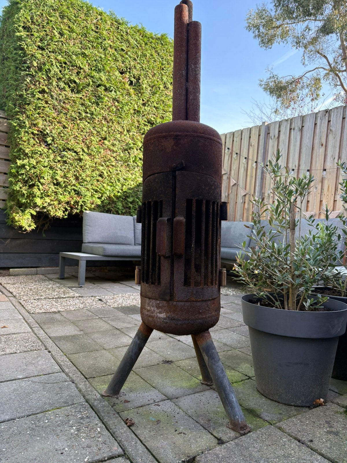 Stoere Industriële Tuinhaard / Houtkachel, Ophalen, Gebruikt
