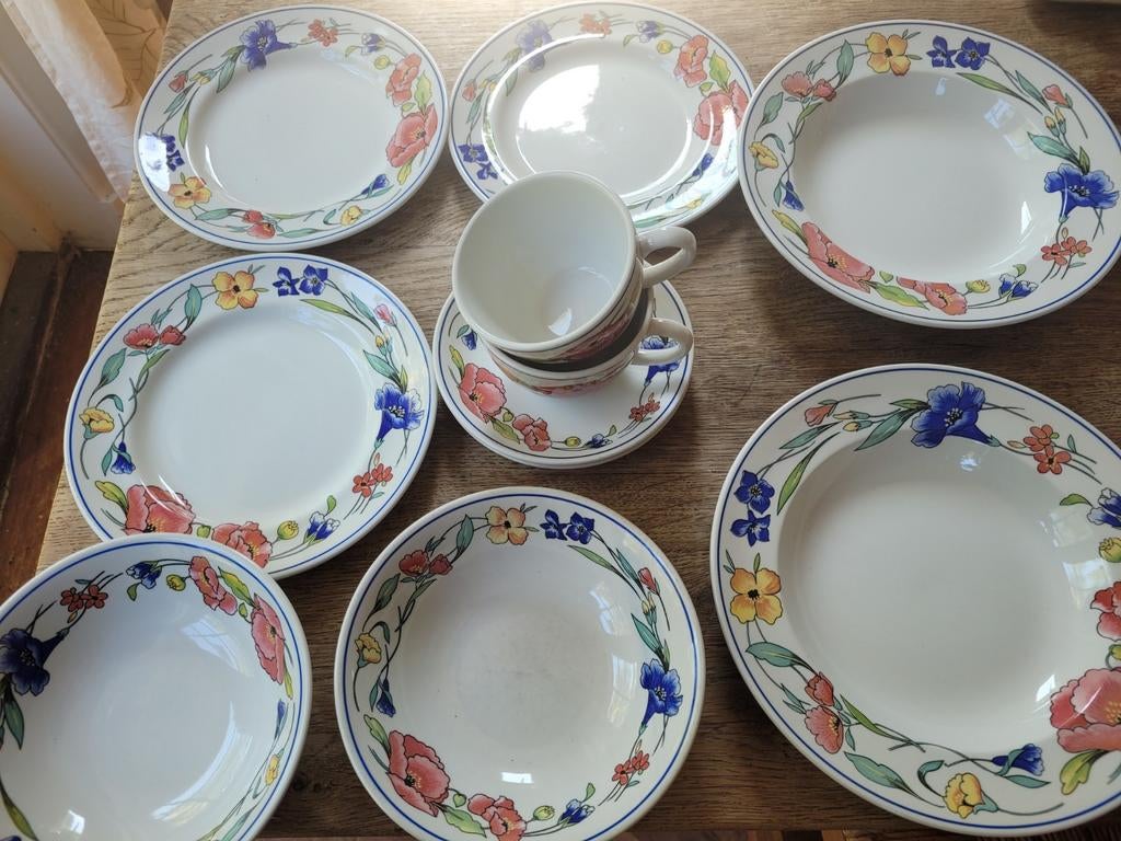 Vintage Wood & Sons Alpine Meadow- jaren '80 bloemmotief, Ophalen of Verzenden, Zo goed als nieuw, Bord(en), Overige stijlen