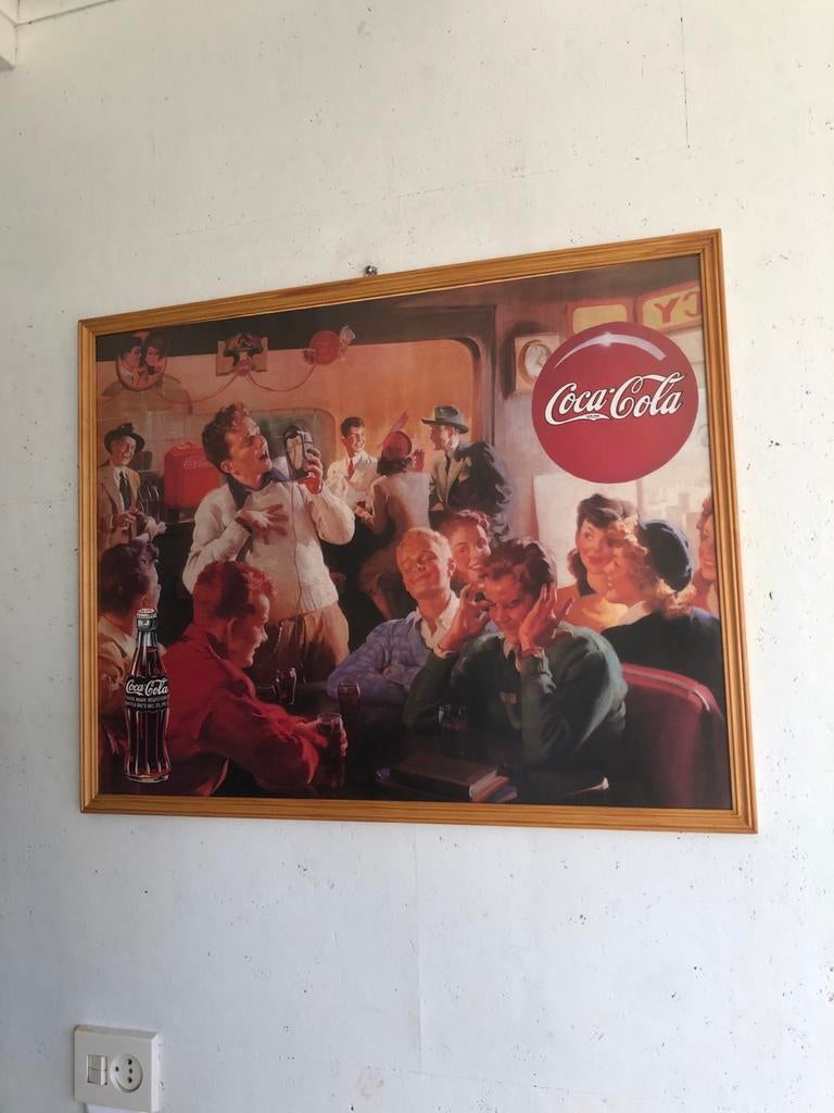 Coca-Cola reclame poster in lijst achter ontspiegeld glas, Antiek en Kunst, Ophalen