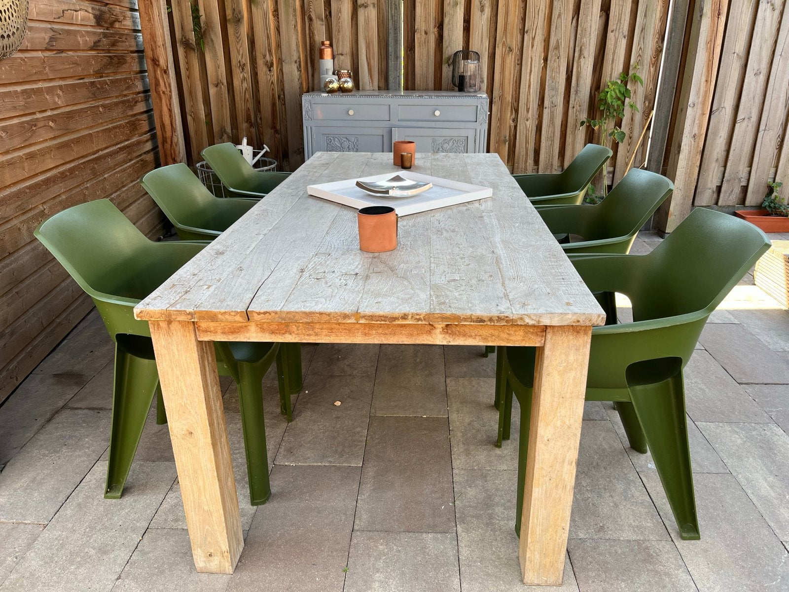 Robuuste houten tafel - Buiten & Binnen eettafel, Tuin en Terras, Ophalen, Gebruikt, Rechthoekig, Hout