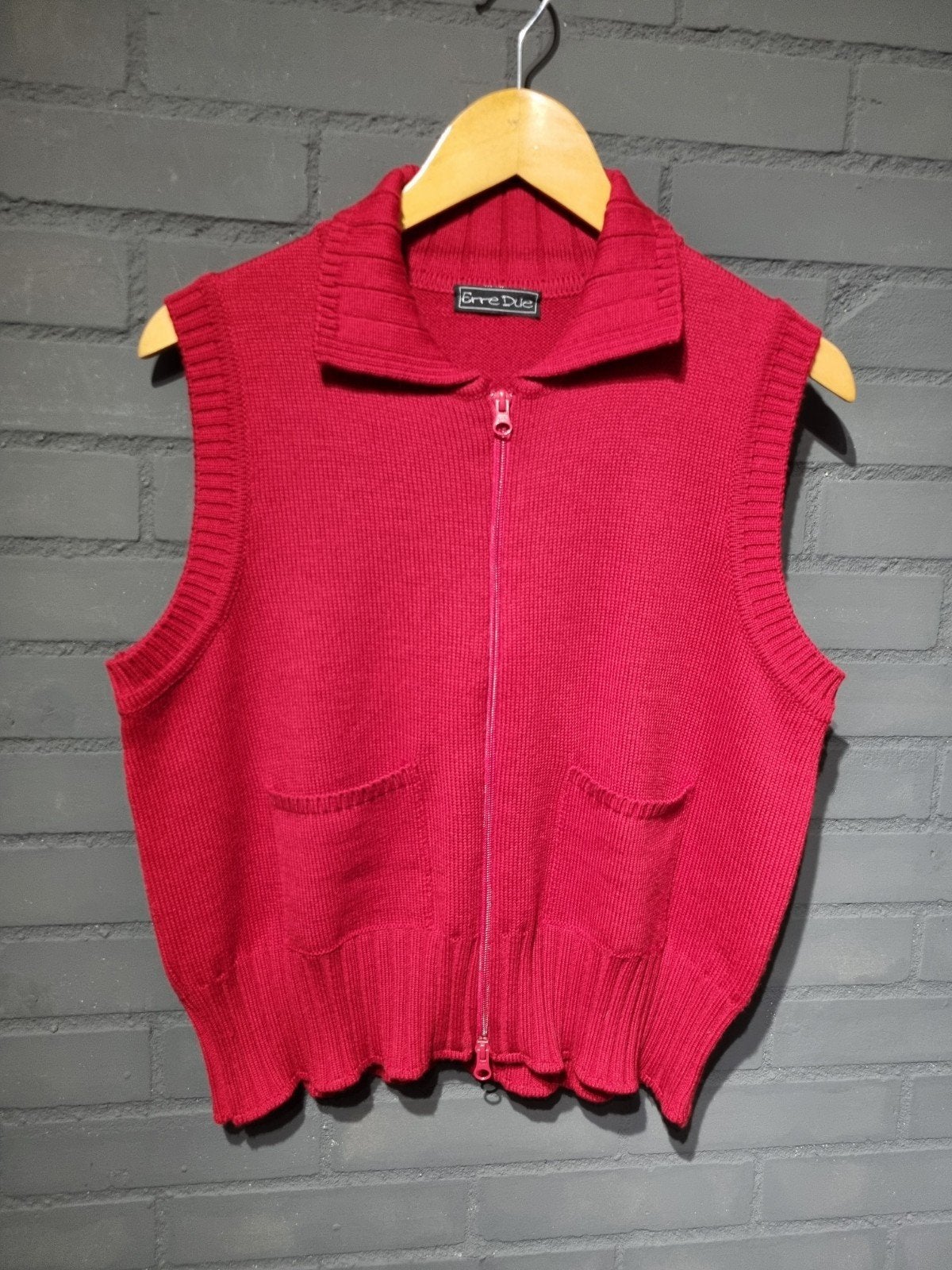Vintage Erre Due 100% Wollen Gilet / Vest met Dubbele Rits -, Erre Due, Verzenden, Zo goed als nieuw, Rood