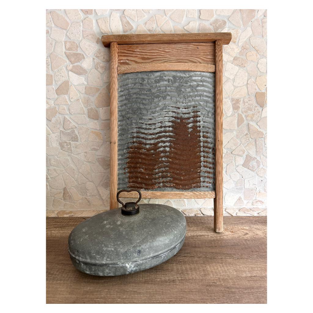 Brocante zinken set wasbord & kruik, Ophalen