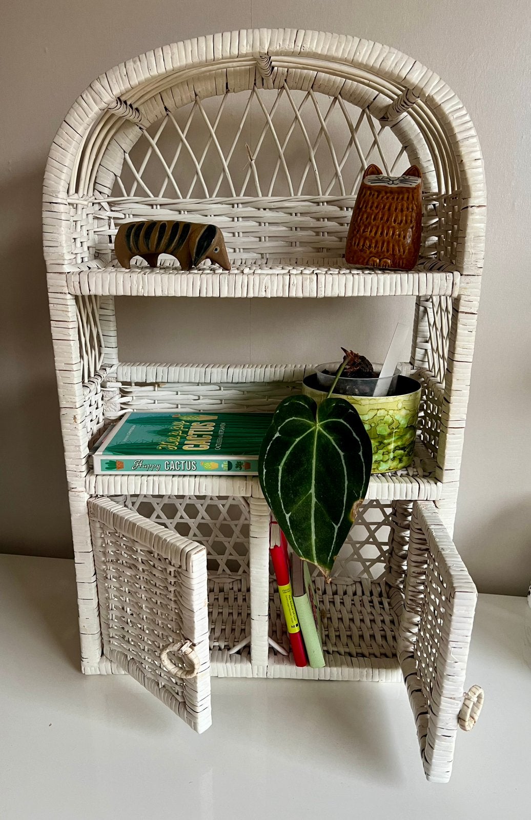 Vintage Rotan Boogkastje-Keuken Boekenrek Deurtjes 80’s, Ophalen of Verzenden, Gebruikt