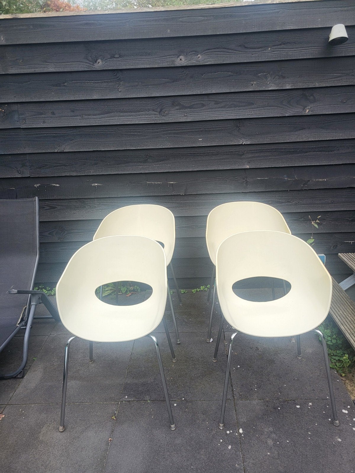 4 Eetkamerstoelen wit design, Ophalen, Gebruikt, Wit