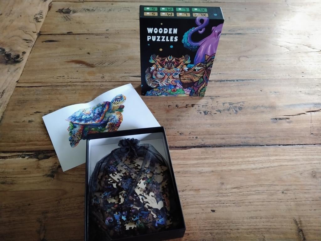 Houten puzzel schildpad, Ophalen of Verzenden, Minder dan 500 stukjes, Zo goed als nieuw, Legpuzzel