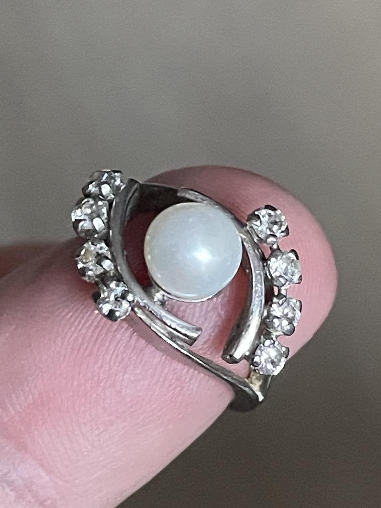 14 karaat witgouden ring met parel en diamanten, Sieraden, Tassen en Uiterlijk, Ringen, Wit, Ophalen of Verzenden, Zo goed als nieuw