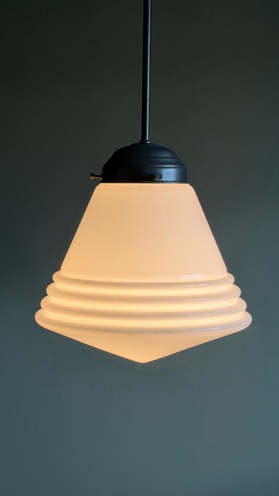 Vintage art deco hanglamp pendellamp Gispen luxe schoollamp, Gebruikt, Glas, Art deco, Gispen, E27 (groot)