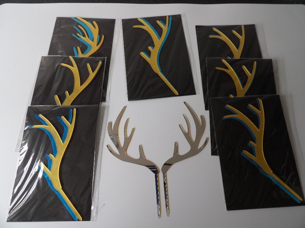 nieuw 8x acryl taarttopper herten gewei (goud of zilver), Ophalen of Verzenden, Nieuw, Taarten, Versiering