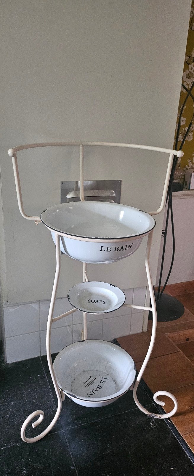Brocante Badkamer Rekje met 3 Schaaltjes - 'Le Bain', Ophalen