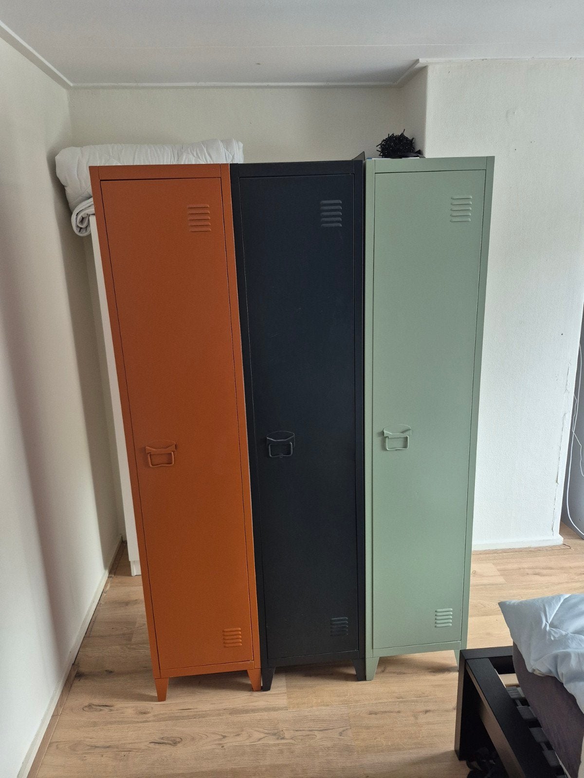 3 metalen lockers in diverse kleuren (38x38x180cm), Huis en Inrichting, Ophalen, Gebruikt, Industrieel, Modern