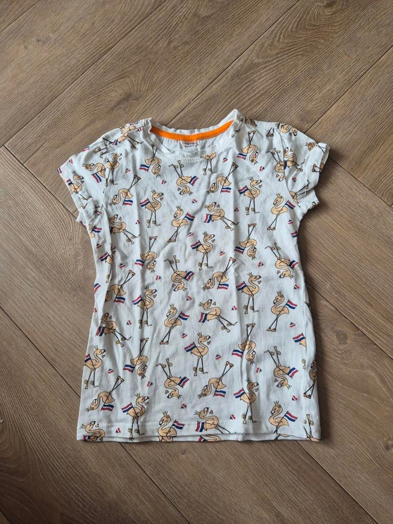 Wit T-shirt met flamingo's maat 110-116, Ophalen of Verzenden