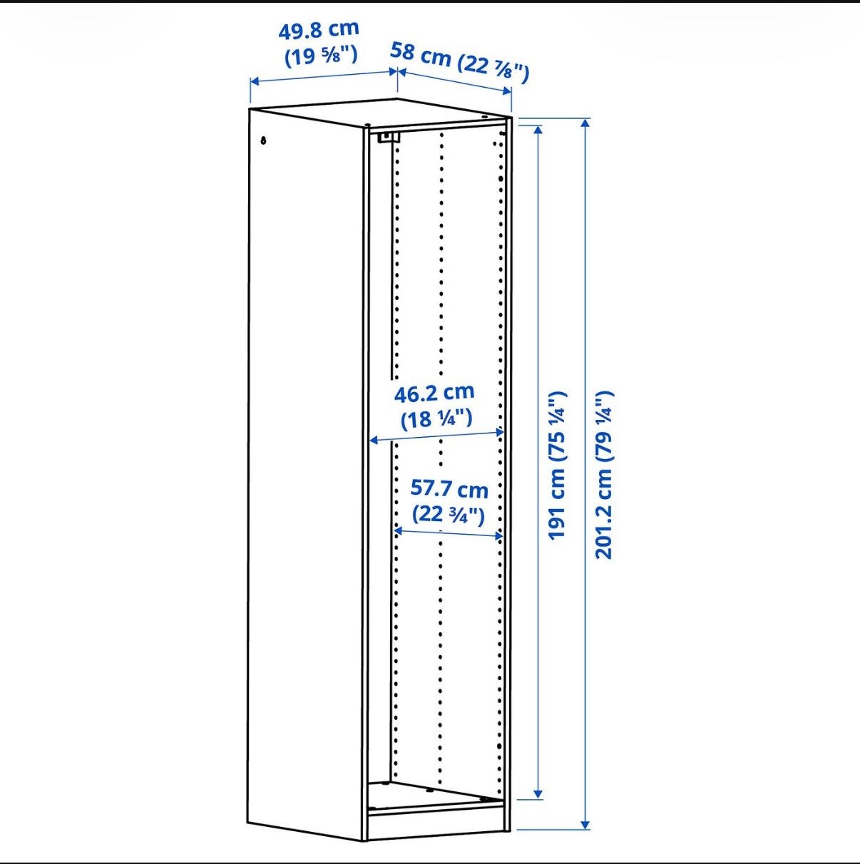 IKEA PAX Basiselement kledingkast wit 50x58x201 cm, Ophalen, Minder dan 50 cm, 200 cm of meer, Zo goed als nieuw