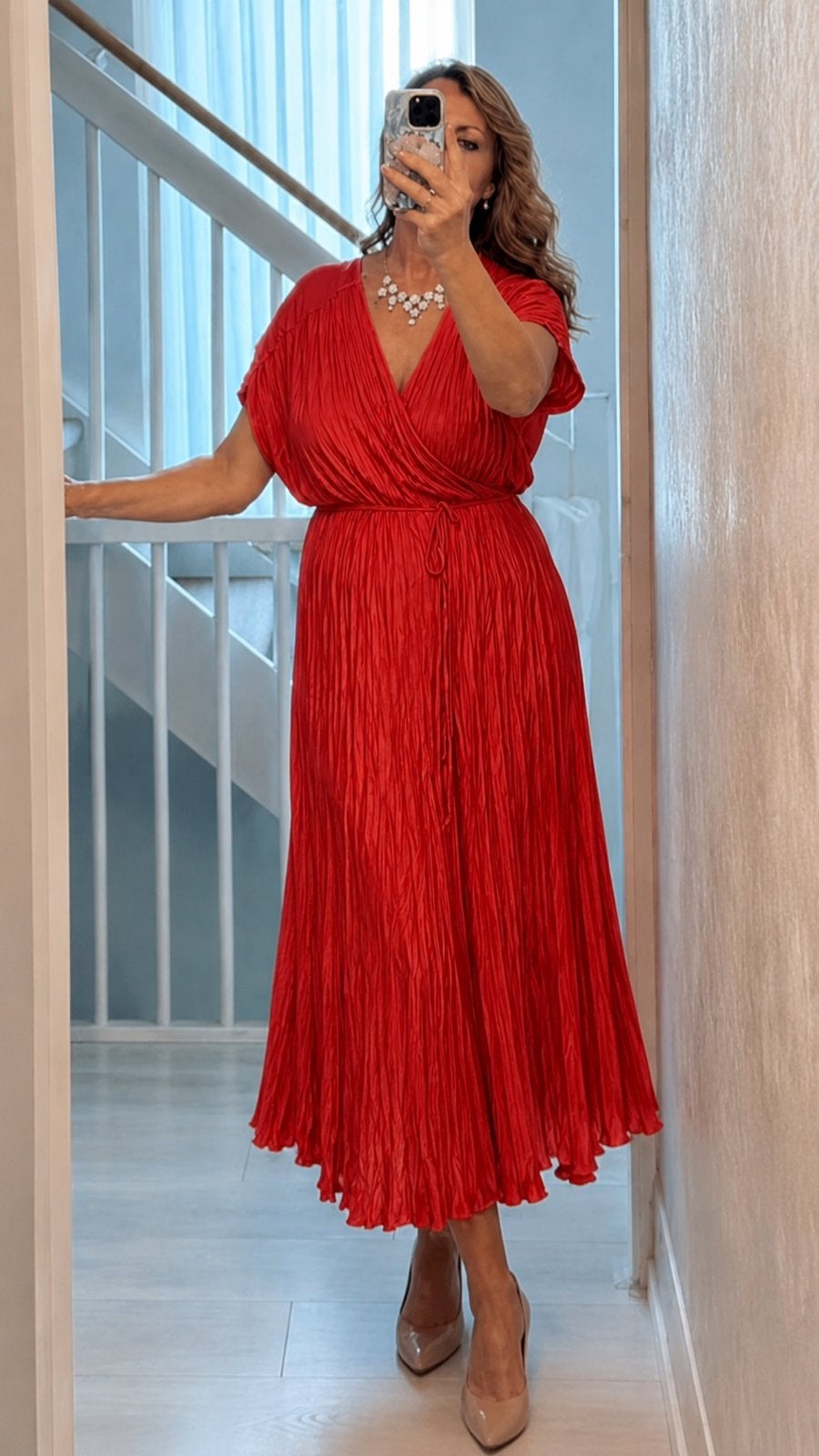 Expresso luxe plisséjurk stralend koraalrood nieuw + kaartje, Ophalen of Verzenden, Nieuw, Rood, Galajurk