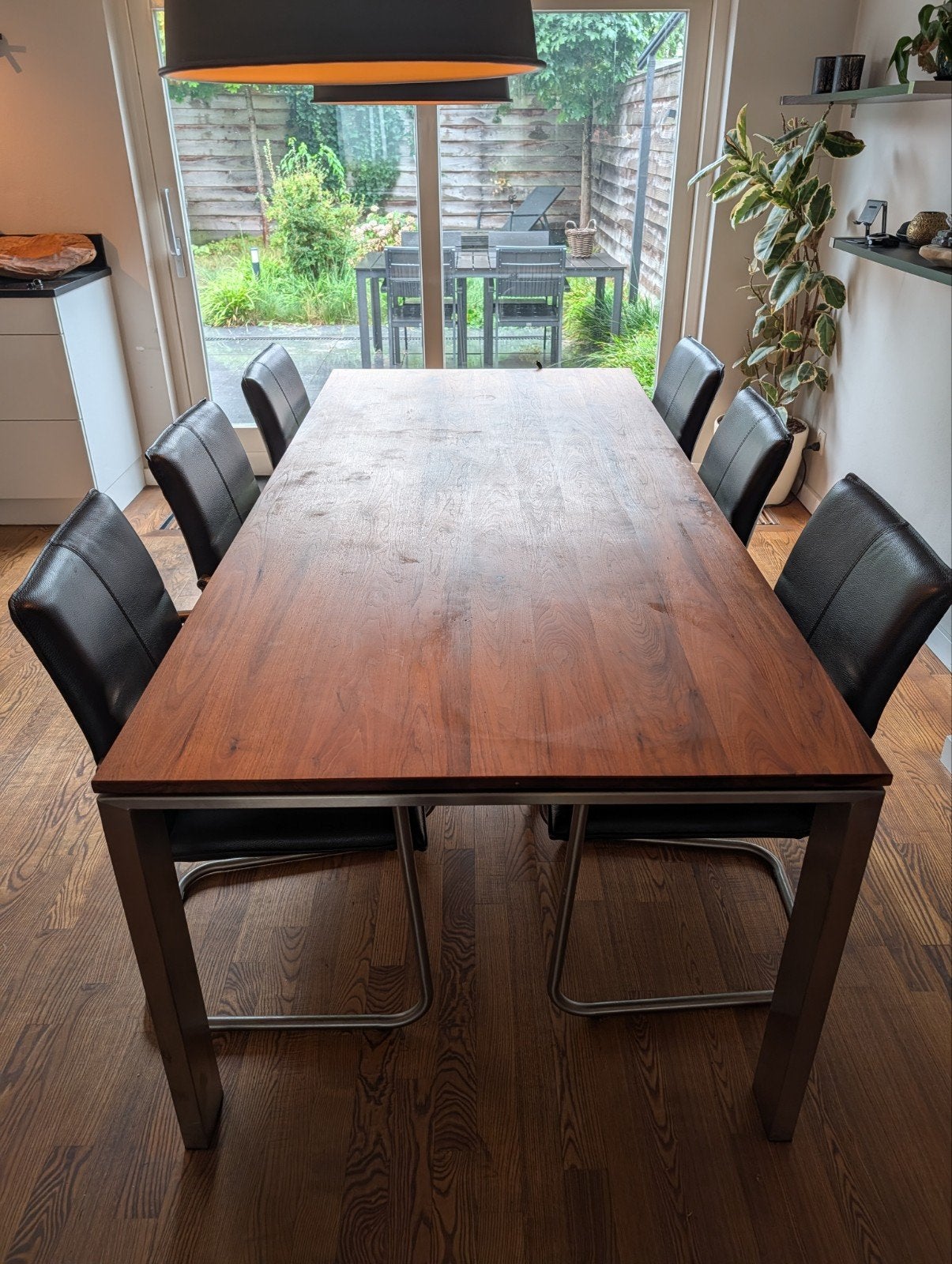 Notenhouten eettafel - 100x220x76 cm - Zonder stoelen, Ophalen, Gebruikt, 200 cm of meer, 50 tot 100 cm