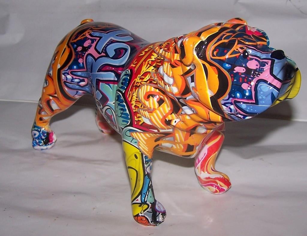 Prachtige design graffitti sculptuur Engelse Bulldog. Nieuw., Antiek en Kunst, Handgemaakt, Ophalen of Verzenden, Zoogdier, 20 - 50 cm
