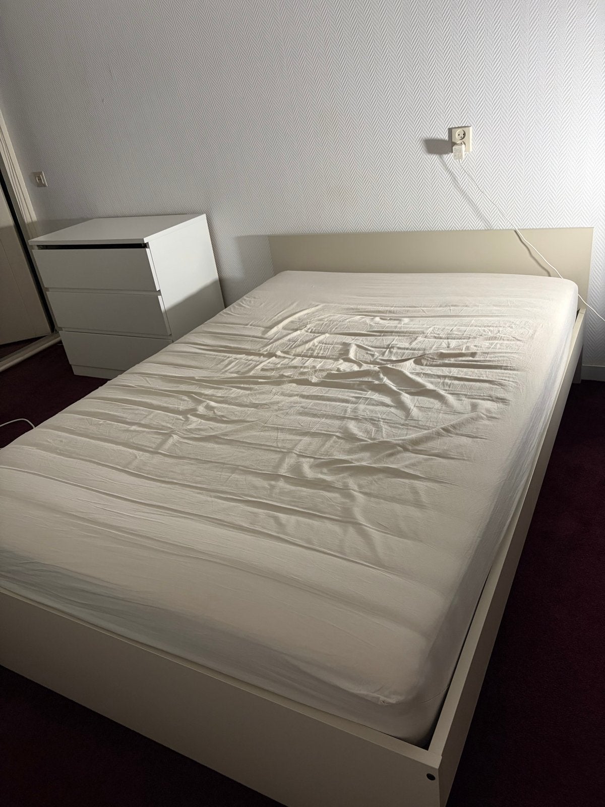 IKEA GURSKEN bedframe met VALEVÅG matras 140x200 cm, Ophalen, Beige, Tweepersoons, 140 cm
