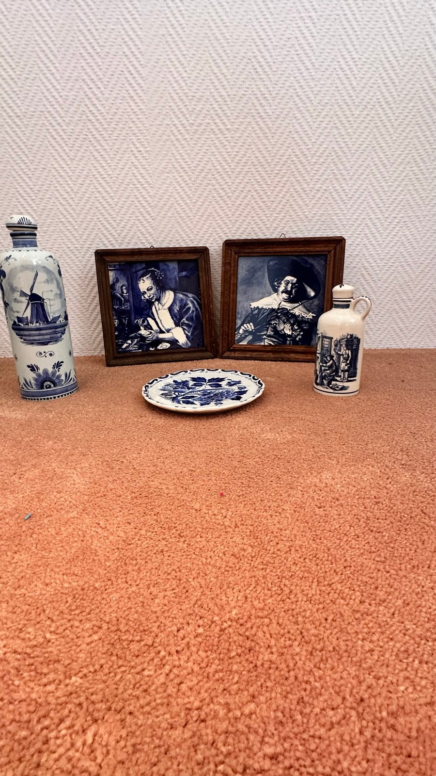 Delfts Blauw decoratie set: tegels, fles en schaal, Ophalen of Verzenden