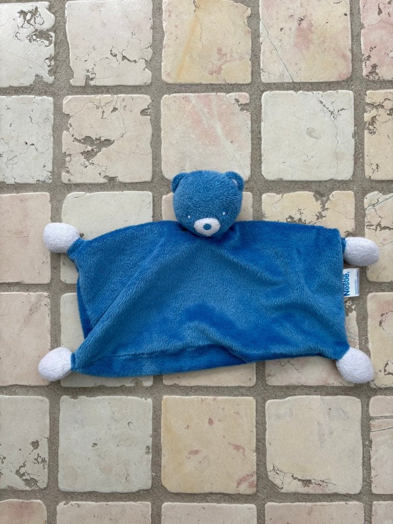 Blauwe nestlé knuffeldoek beer tutdoekje knuffel lapje!, Overige karakters, Beer, Blauw, Ophalen of Verzenden