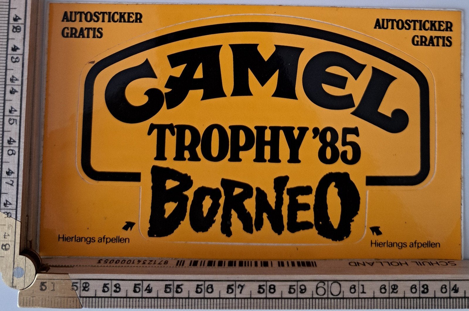Vintage autosticker Camel Trophy 85 Borneo logo garage, Ophalen of Verzenden, Zo goed als nieuw