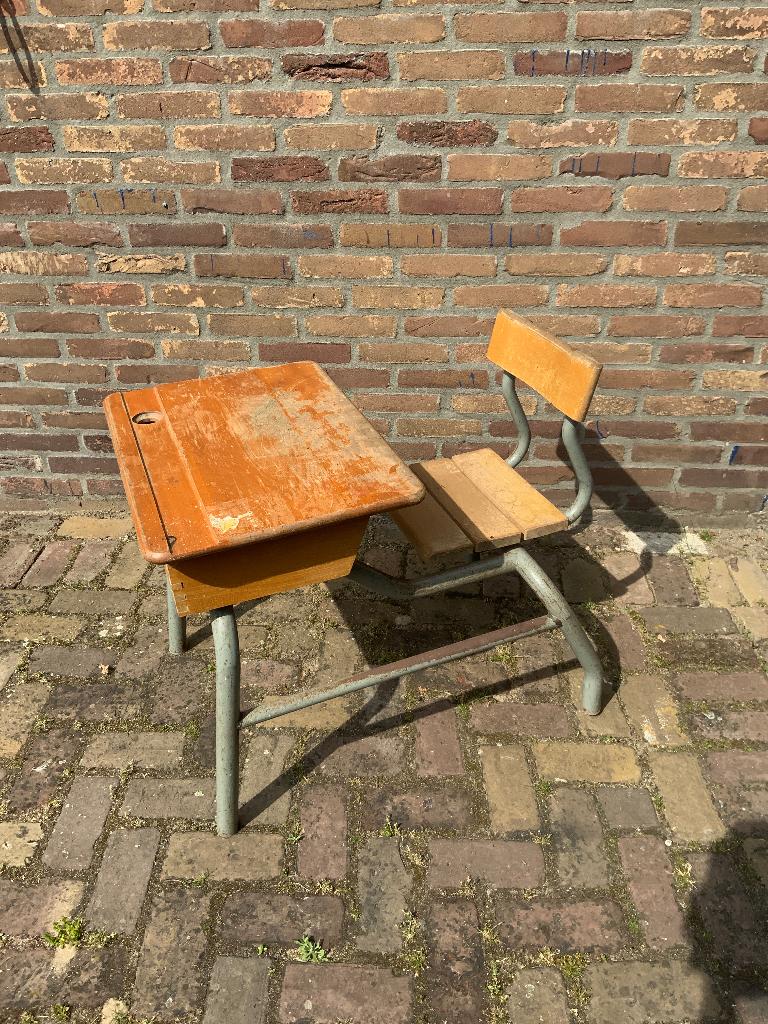 Schoolbankje vintage, Kinderen en Baby's, Kinderkamer | Tafels en Stoelen, Ophalen, Gebruikt, Stoel(en)
