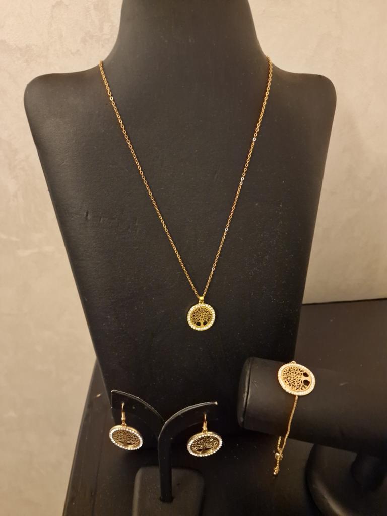 Sieradenset 'Levensboom' - Ketting, Armband, Oorbellen, Overige materialen, Ophalen of Verzenden, Zo goed als nieuw, Met kristal